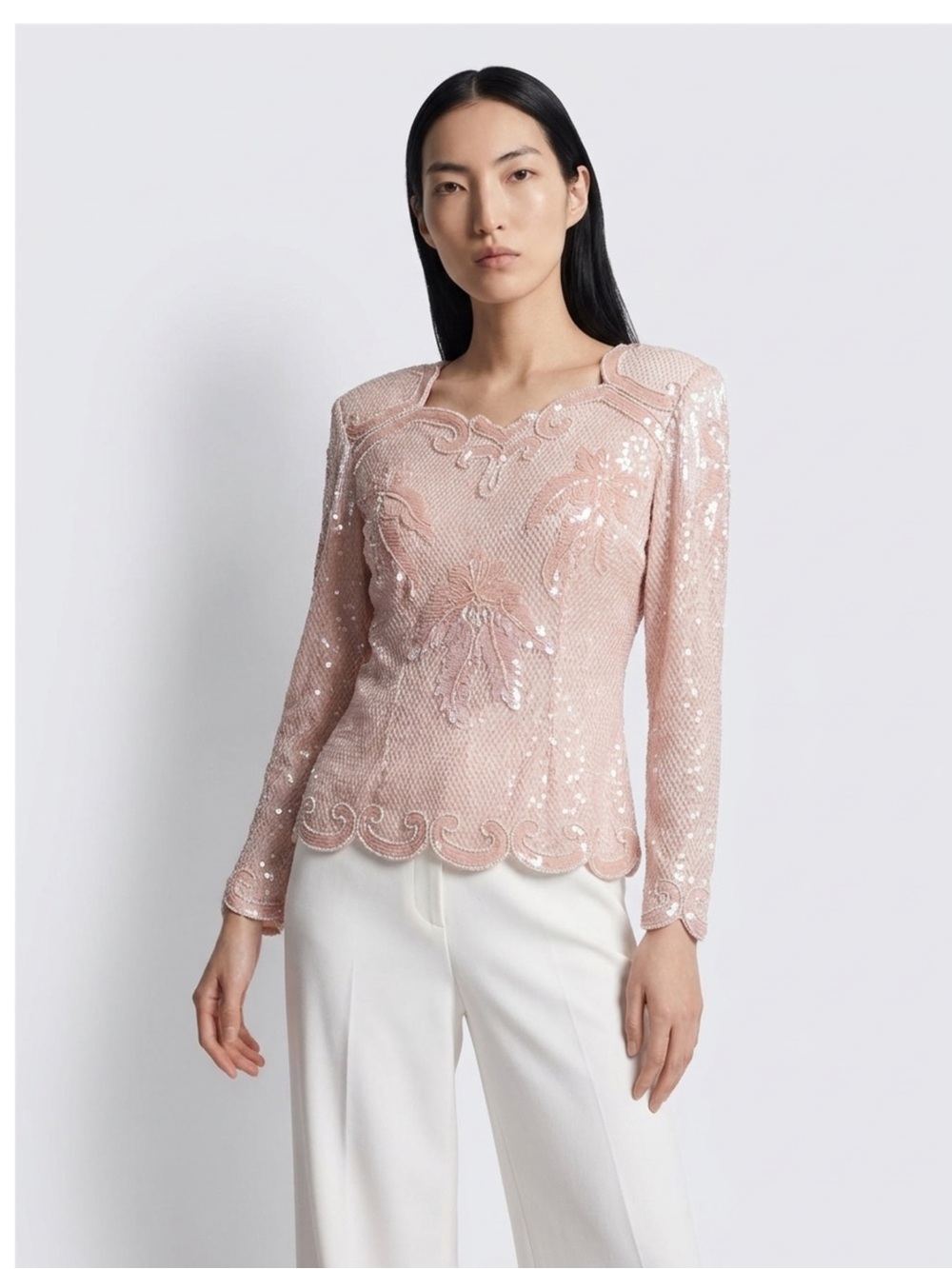 Embellished Pink Sequin Long-Sleeve Top Vintage Marshall Fields